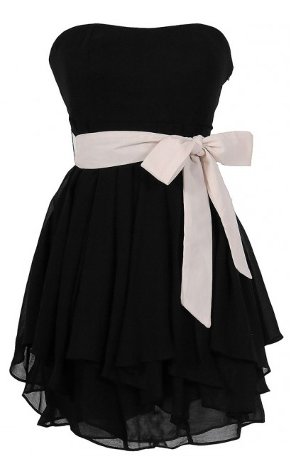 Ruffled Edges Chiffon Designer Dress in Black/Ivory